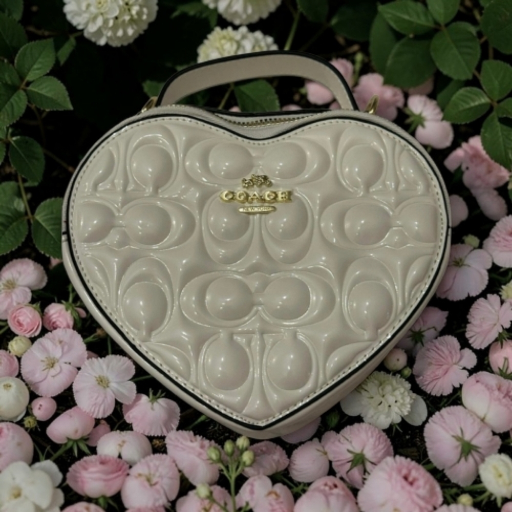 C Embossed White Heart Mini Bag